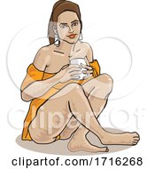 Poster, Art Print Of Woman Sitting On The Floor And Holding Coffee