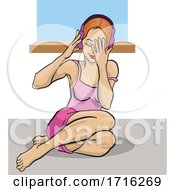 Woman Sitting On The Floor And Wearing Music Headphones by David Rey