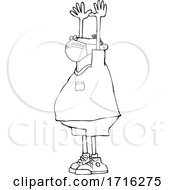 Cartoon Black And White Man Wearing A Mask And Holding His Arms Up