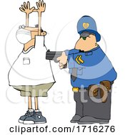 Cartoon Officer Arresting A Man Wearing A Mask