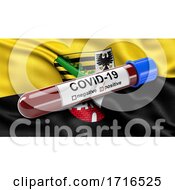 Poster, Art Print Of Flag Of Saxony Anhalt Waving In The Wind With A Positive Covid 19 Blood Test Tube