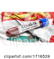 Poster, Art Print Of Flag Of Prince Edward Island Waving In The Wind With A Positive Covid 19 Blood Test Tube