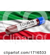 Flag Of North Rhine Westphalia Waving In The Wind With A Positive Covid 19 Blood Test Tube