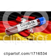 Poster, Art Print Of Flag Of Lower Saxony Waving In The Wind With A Positive Covid 19 Blood Test Tube