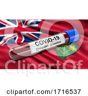 Poster, Art Print Of Flag Of Ontario Waving In The Wind With A Positive Covid 19 Blood Test Tube
