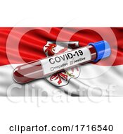 Poster, Art Print Of Flag Of Brandenburg Waving In The Wind With A Positive Covid 19 Blood Test Tube