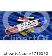 Poster, Art Print Of Flag Of Alberta Waving In The Wind With A Positive Covid 19 Blood Test Tube