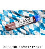 Poster, Art Print Of Flag Of Bavaria Waving In The Wind With A Positive Covid 19 Blood Test Tube