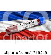 Poster, Art Print Of Flag Of Schleswig Holstein Waving In The Wind With A Positive Covid 19 Blood Test Tube