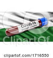 Poster, Art Print Of Flag Of Saxony Waving In The Wind With A Positive Covid 19 Blood Test Tube