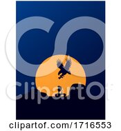 Poster, Art Print Of Hunting Eagle And Snake Silhouette On Blue Background With Sun