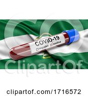 Poster, Art Print Of Flag Of Andalusia Waving In The Wind With A Positive Covid 19 Blood Test Tube