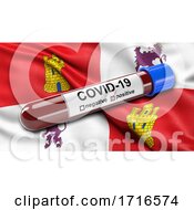 Poster, Art Print Of Flag Of Castile And Leon Waving In The Wind With A Positive Covid 19 Blood Test Tube