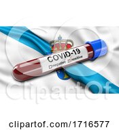 Flag Of Galicia Waving In The Wind With A Positive Covid 19 Blood Test Tube