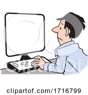Poster, Art Print Of Cartoon Unhappy Man Working At A Computer
