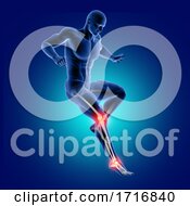 3D Male Medical Figure Jumping With Knee And Ankle Bone Highlighted
