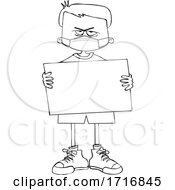 Poster, Art Print Of Cartoon Black And White Angry Boy Wearing A Sign And Holding A Mask