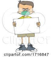 Cartoon Angry Boy Wearing A Sign And Holding A Mask