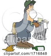 Cartoon Garbage Man Wearing A Mask