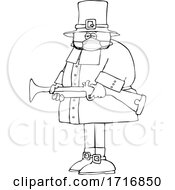 Poster, Art Print Of Cartoon Black And White Pilgrim Wearing A Mask And Holding A Blunderbuss Rifle