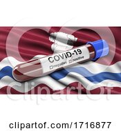 Poster, Art Print Of Flag Of Herefordshire Waving In The Wind With A Positive Covid 19 Blood Test Tube