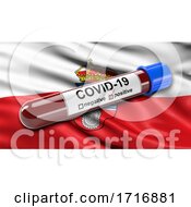 Poster, Art Print Of Flag Of Cantabria Waving In The Wind With A Positive Covid 19 Blood Test Tube