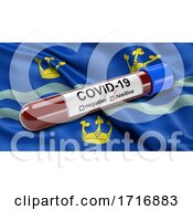 Poster, Art Print Of Flag Of Cambridgeshire Waving In The Wind With A Positive Covid 19 Blood Test Tube
