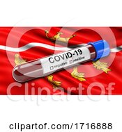 Poster, Art Print Of Flag Of East Sussex Waving In The Wind With A Positive Covid 19 Blood Test Tube