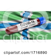 Poster, Art Print Of Flag Of Gloucestershire Waving In The Wind With A Positive Covid 19 Blood Test Tube