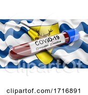 Poster, Art Print Of Flag Of Hertfordshire Waving In The Wind With A Positive Covid 19 Blood Test Tube