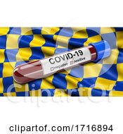 Poster, Art Print Of Flag Of Surrey Waving In The Wind With A Positive Covid 19 Blood Test Tube