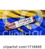 Poster, Art Print Of Flag Of West Sussex Waving In The Wind With A Positive Covid 19 Blood Test Tube