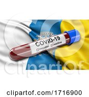 Flag Of The Canary Islands Waving In The Wind With A Positive Covid 19 Blood Test Tube
