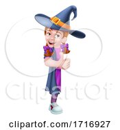 Kid Cartoon Girl Child Halloween Witch Sign
