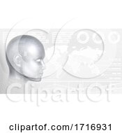 Poster, Art Print Of Technology Cyber Face Profile Map Tech Background