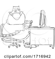 Poster, Art Print Of Cartoon Black And White Christmas Santa Claus Wearing A Mask At A Computer Desk