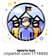 Poster, Art Print Of Icon Of Three Persons On A Background Of Mountain Peak For Business Development Or Growth Team Concept
