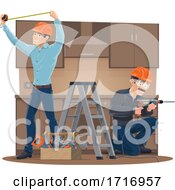 Poster, Art Print Of Workers Building A Kitchen