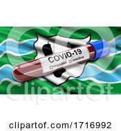 Poster, Art Print Of Flag Of Worcestershire Waving In The Wind With A Positive Covid 19 Blood Test Tube