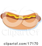 Poster, Art Print Of Hot Dog On A Bun Topped With Mustard