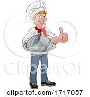 Poster, Art Print Of Chef Cook Man Cartoon Holding A Dome Tray