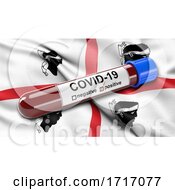 Poster, Art Print Of Italian State Flag Of Sardinia Waving In The Wind With A Positive Covid 19 Blood Test Tube