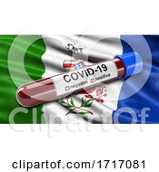Poster, Art Print Of Flag Of Yukon Waving In The Wind With A Positive Covid 19 Blood Test Tube