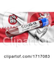 Poster, Art Print Of Flag Of Leicestershire Waving In The Wind With A Positive Covid 19 Blood Test Tube