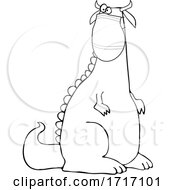 Poster, Art Print Of Cartoon Black And White Crazy Dinosaur Wearing A Covid Mask