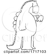 Cartoon Black And White Dinosaur Wearing A Covid Mask And Checking Its Watch