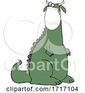 Poster, Art Print Of Cartoon Crazy Dinosaur Wearing A Covid Mask