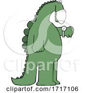 Poster, Art Print Of Cartoon Dinosaur Wearing A Covid Mask And Checking Its Watch