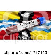Poster, Art Print Of Flag Of Bedfordshire Waving In The Wind With A Positive Covid 19 Blood Test Tube
