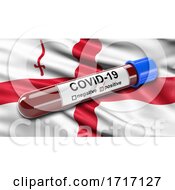 Poster, Art Print Of Flag Of The City Of London Waving In The Wind With A Positive Covid 19 Blood Test Tube